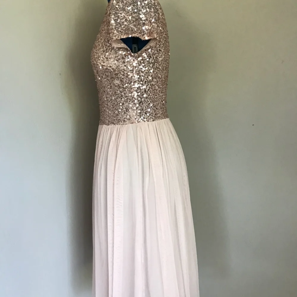 Marina Pink Rose Gold Sequin Dress Tulle Skirt Size 10 Party Holiday - Picture 5 of 8